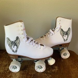 Custom hand painted white roller skates